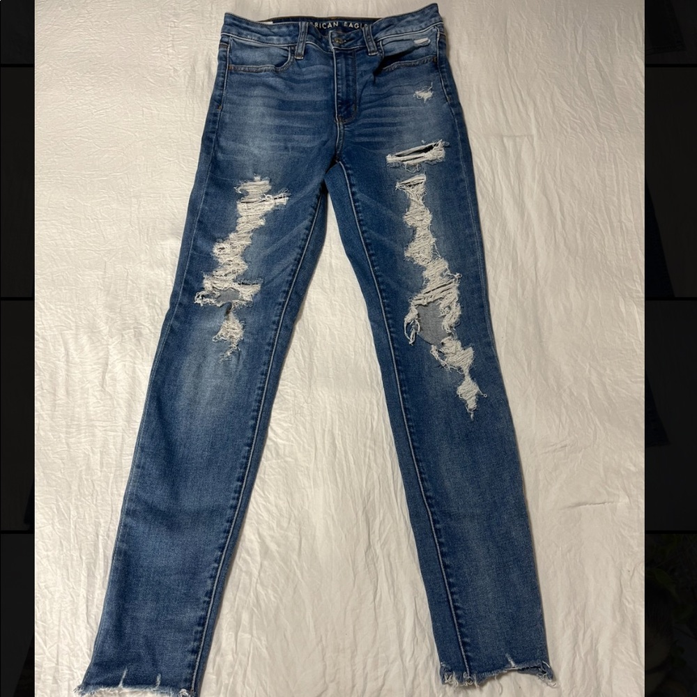 Blue American Eagle Ripped Jeans and Frayed on the bottom